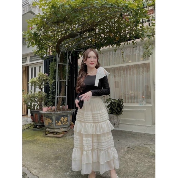 Set váy nơ trễ vai