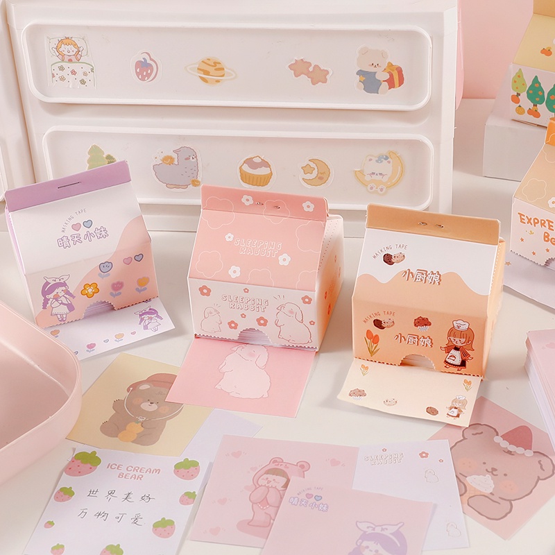 Set 201 Tờ Giấy Ghi Chú Hình Hộp Sữa Hoạt Hình Dễ Thương