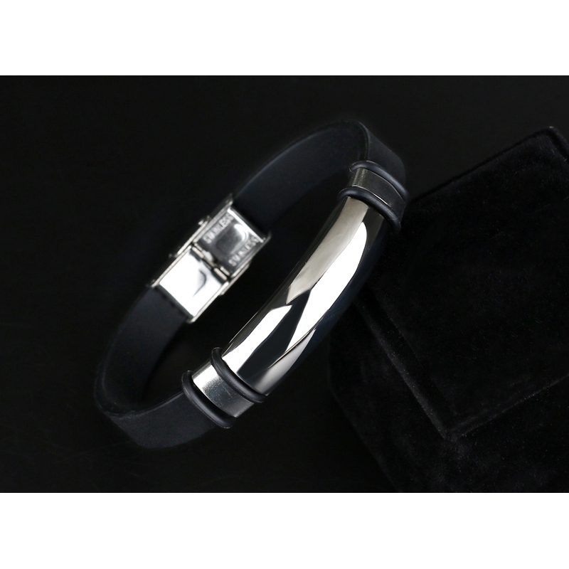 Vòng Tay Silicon Mềm Phối Thép Titan Không Gỉ Thời Trang Vintage 2021 Cho Nam