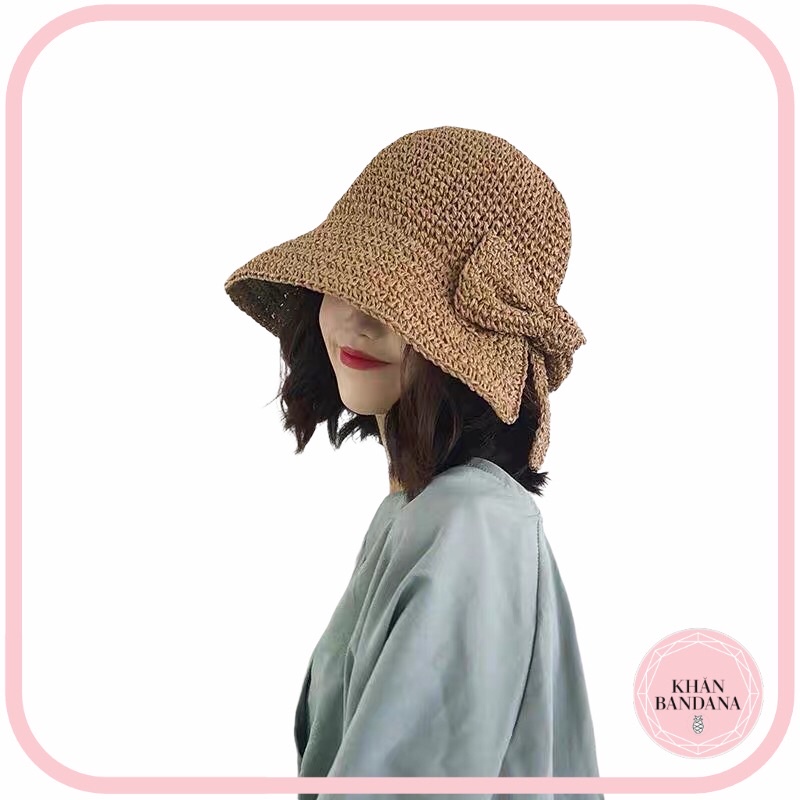 Mũ cói nơ che nắng xinh Nón mềm che nắng