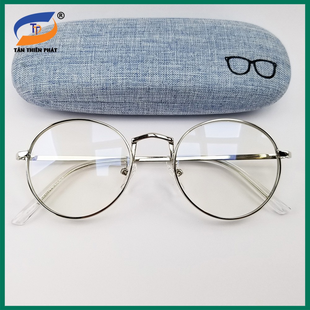 Gọng kính cận nam nữ mắt tròn kim loại màu bạc GC3019. Tròng/Mắt kính giả cận 0 độ chống ánh sáng xanh, chống tia UV | BigBuy360 - bigbuy360.vn