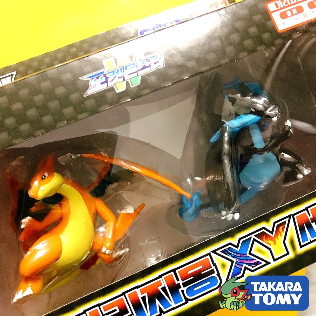 [Set có background] Mô hình Pokemon Mega Charizard X &amp; Mega Charizard Y Attack Takara TOMY (Hiếm) Super Size - Moncolle