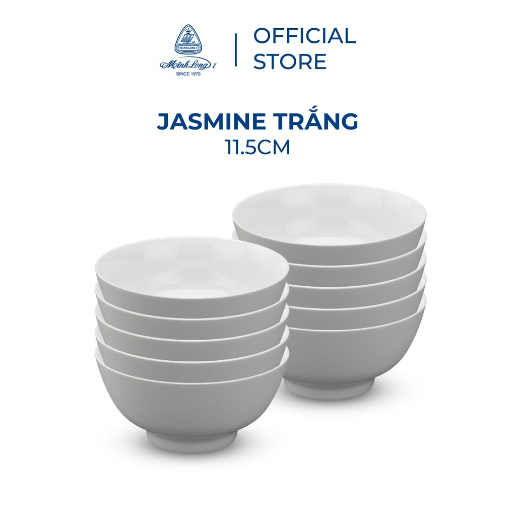 Bộ 10 chén sứ cao cấp Minh Long 11.5 cm - Jasmine - Trắng