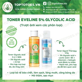 Toner Eveline 5% Glycolic Acid - Glycol Therapy cho da căng bóng, láng mướt