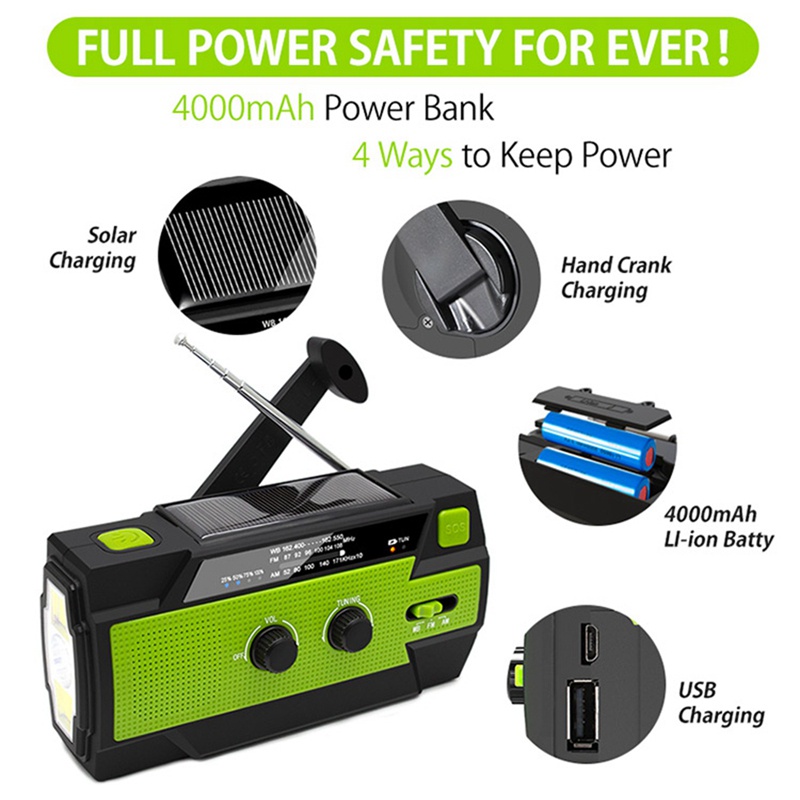 Radio AM / FM / WB Sử Dụng Năng Lượng Mặt Trời Đa Năng Có Đèn LED 4000MAh