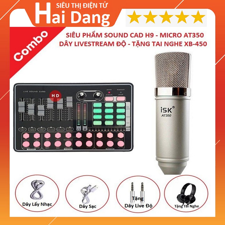 [Mã ELHACE giảm 4% đơn 300K] Soundcard h9 Bluetooth, Micro AT350 Thu Âm - Tặng Dây livestream Độ - Tặng Tai Nghe XB-450