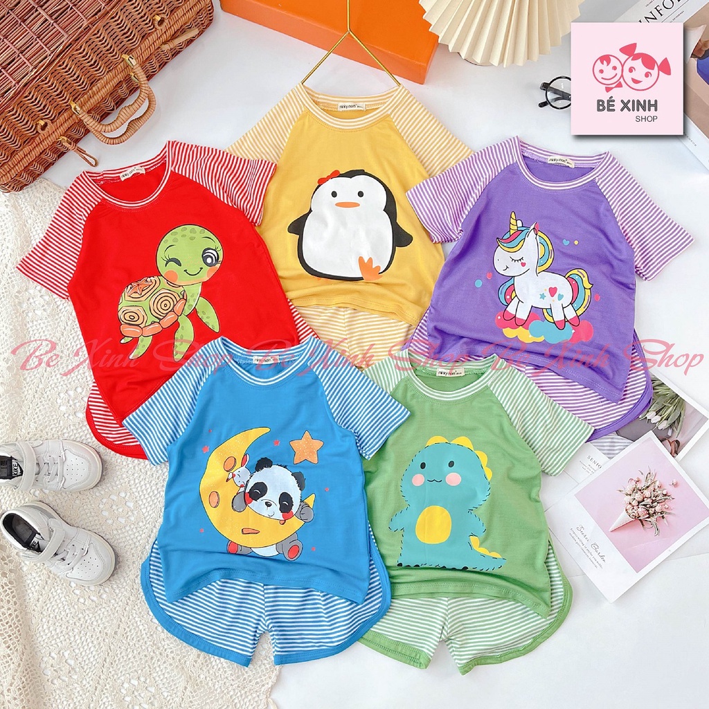 Bộ Quần Áo Cộc Tay Thun Lạnh Cho Trẻ Em Trai Gái Minky Mom  Set Quần Áo Thun Lạnh Cho Bé Trai Gái CỘC NGỰA RÙA