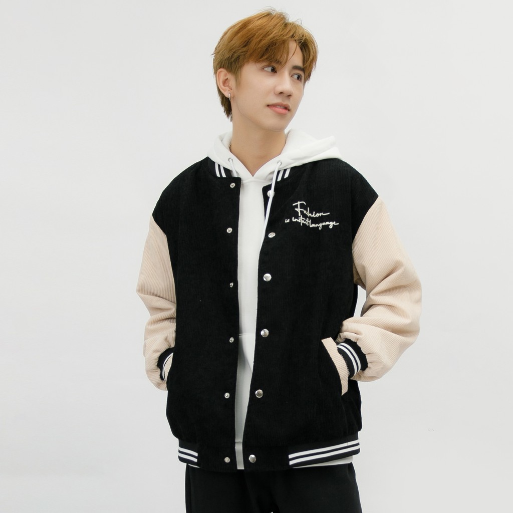 Áo Khoác Bomber Varsity Nhung Tăm Nam MANDO 2 Màu Form Rộng Basic Thể Thao Unisex Thời Trang Hàn Quốc NDN083