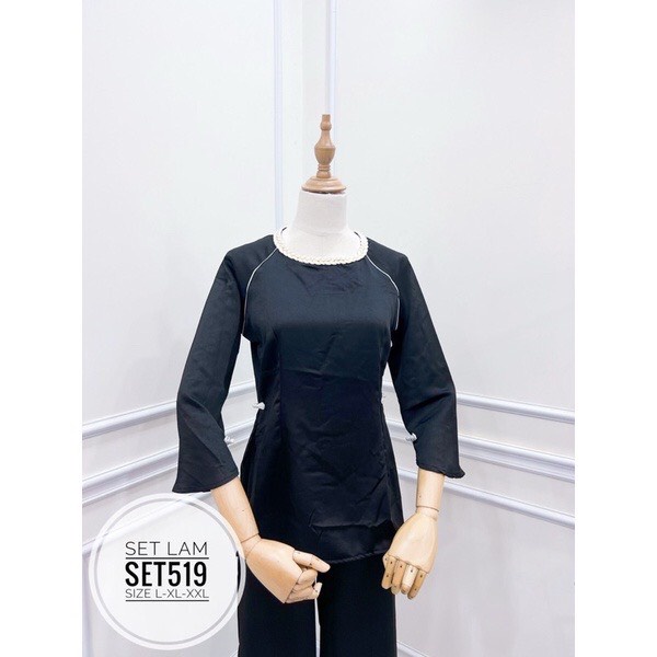 Bộ lam bà ba ống suông tay lỡ xẻ tà