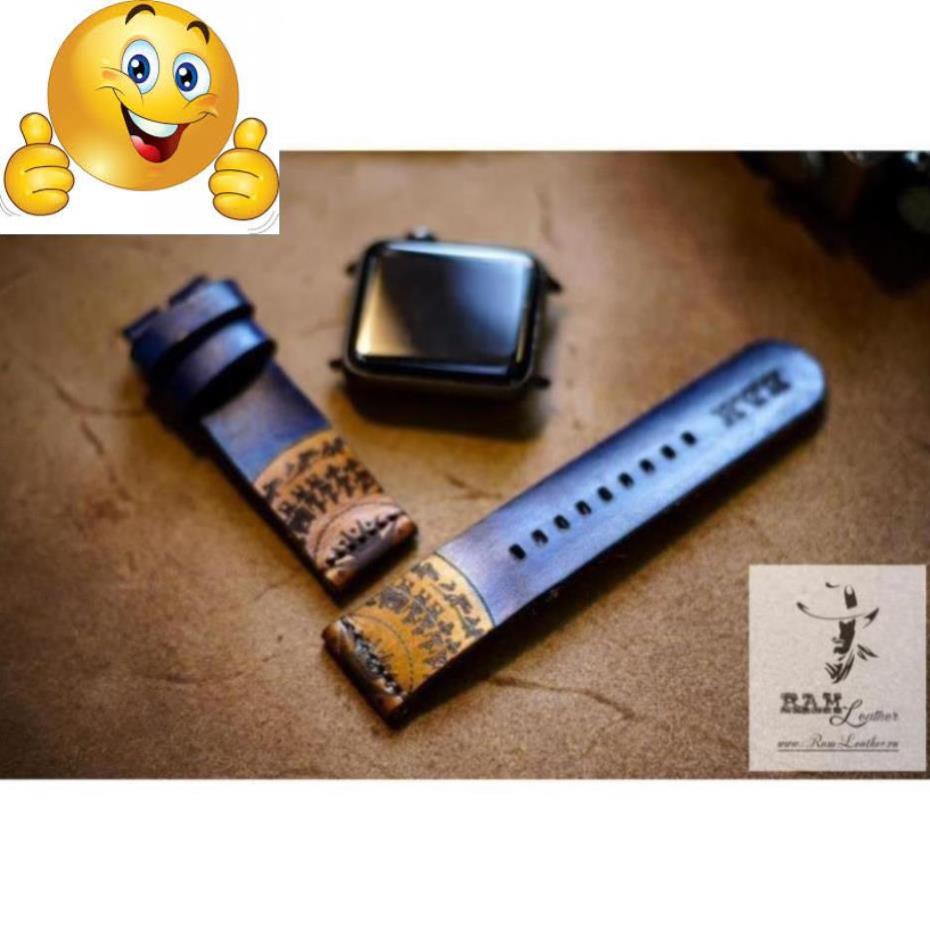 DÂY APPLE WATCH TRỐNG ĐỒNG DA BÒ Ý VEGTAN XANH NAVY - RAM SIMPLE TRỐNG ĐỒNG - ĐỦ SIZE .