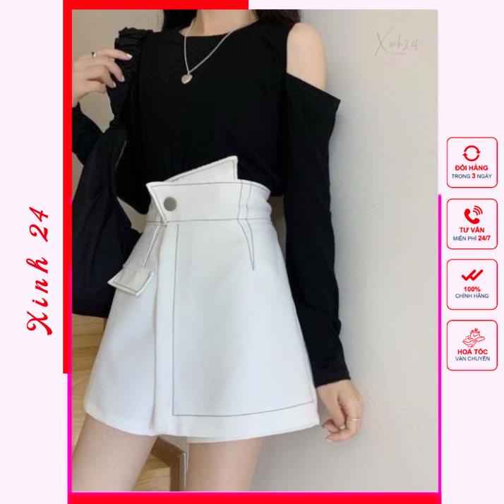 Chân Váy lưng cao chéo bó eo viền chỉ nổi phong cách Hàn Quốc | BigBuy360 - bigbuy360.vn