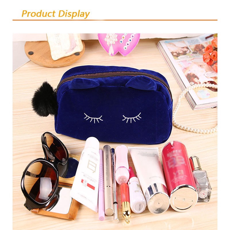 Túi nỉ đựng đồ trang điểm hình mèo dễ thương