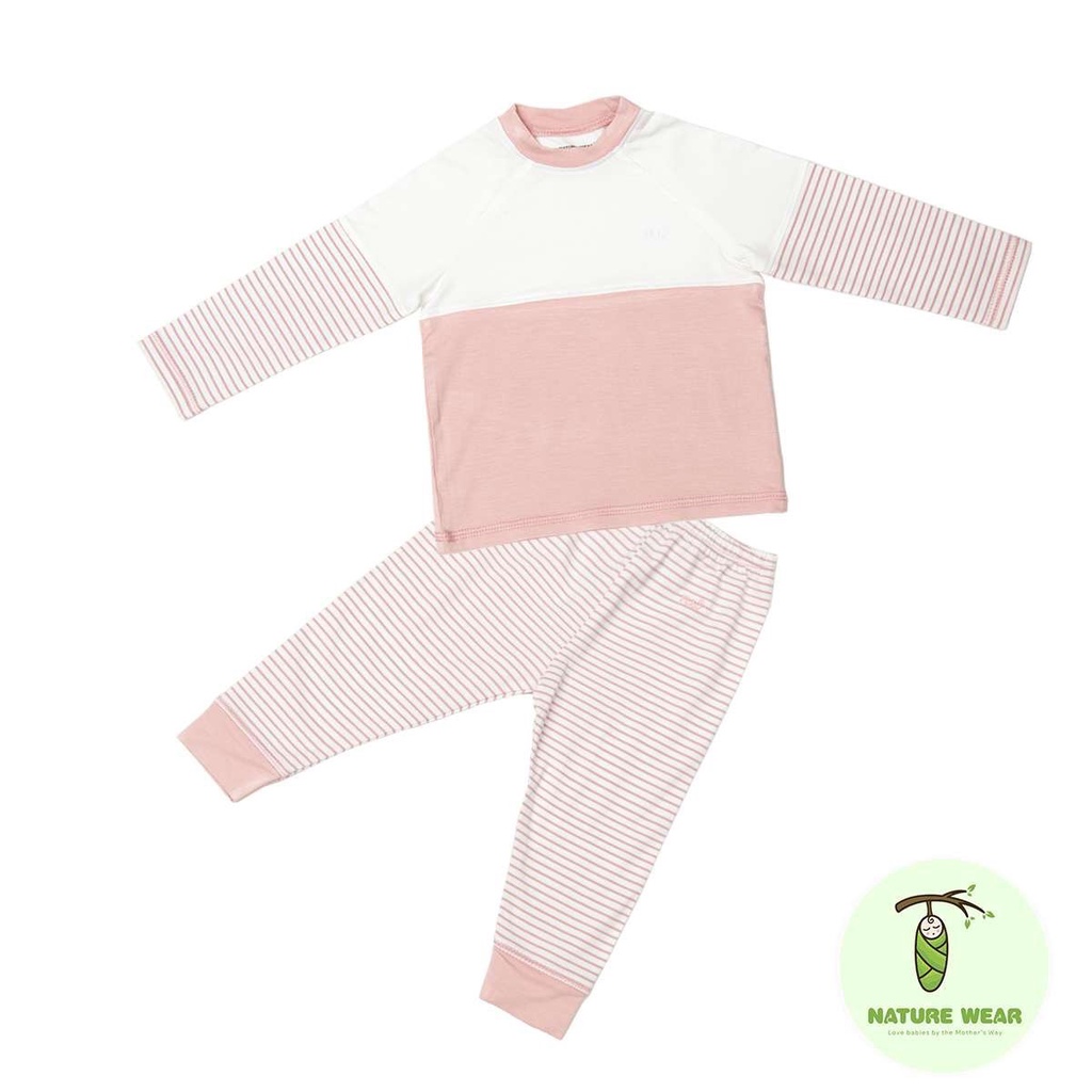 Chính hãng bộ dài tay raglan bamboo cotton tay kẻ thân trơn trẻ em nature - ảnh sản phẩm 3