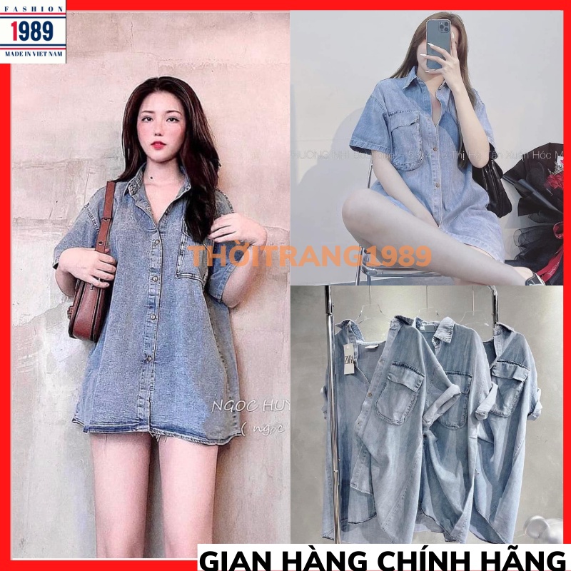 Sơ mi denim cộc tay oversize túi NẮP , sơ mi bò form rộng nam nữ ulzzang Bazic one THỜITRANG1989