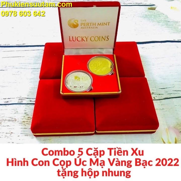 Combo 5 Cặp Tiền Xu Hình Con Cọp Úc Mạ Vàng Bạc 2022 tặng hộp nhung, làm quà tặng đầy ý nghĩa - TMT Collection- SP005500