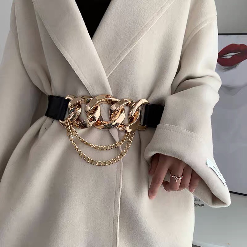 Đai váy mặt Xích cá tính bản to 3cm 4cm - Thắt lưng váy xích da chun eo sang chảnh bản to co giãn Đv014 Lulu