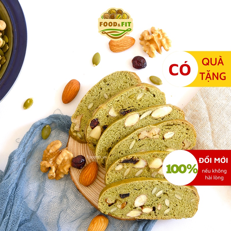 Bánh Biscotti ăn kiêng Food&amp;Fit vị trà xanh - nguyên cám 100%