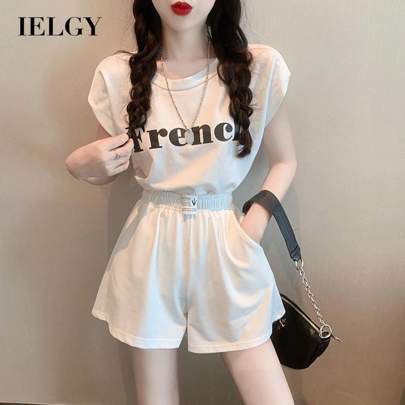 Bộ áo thun tay ngắn + quần short IELGY ống rộng thời trang dành cho nữ