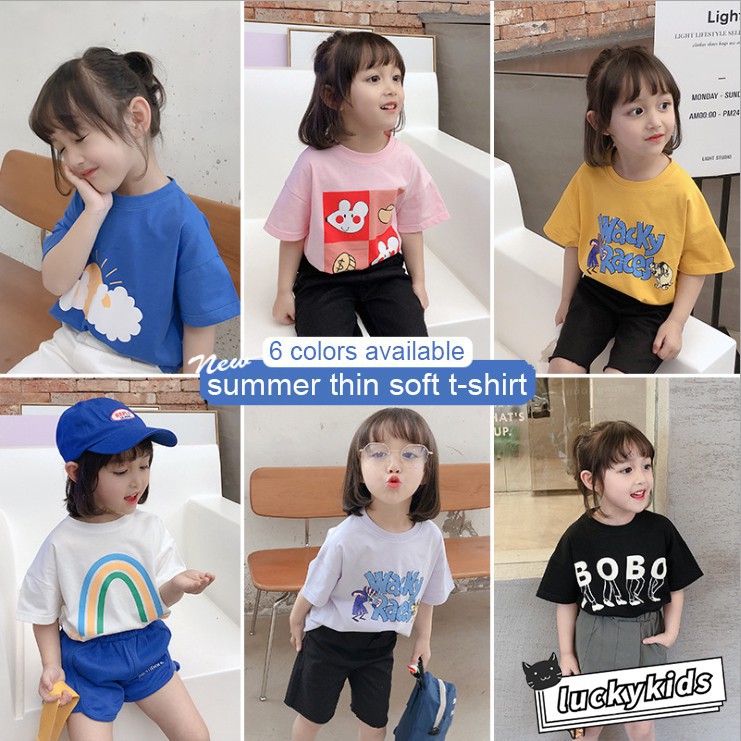 Áo Thun Cotton Tay Ngắn In Chữ Hoạt Hình Dễ Thương Thời Trang Mùa Hè Cho Bé