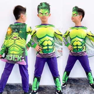Bộ quần áo siêu nhân khổng lồ xanh Tặng choàng mặt nạ -Đồ siêu nhân hoá trang Samkids