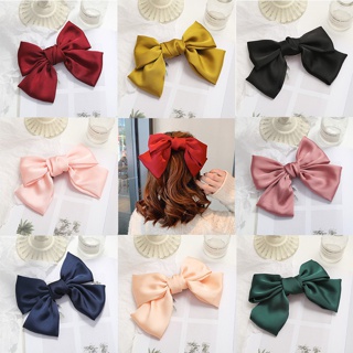 Kẹp tóc phối nơ bản to vải satin cao cấp nhiều màu xinh xắn phong cách Hàn Quốc cho nữ