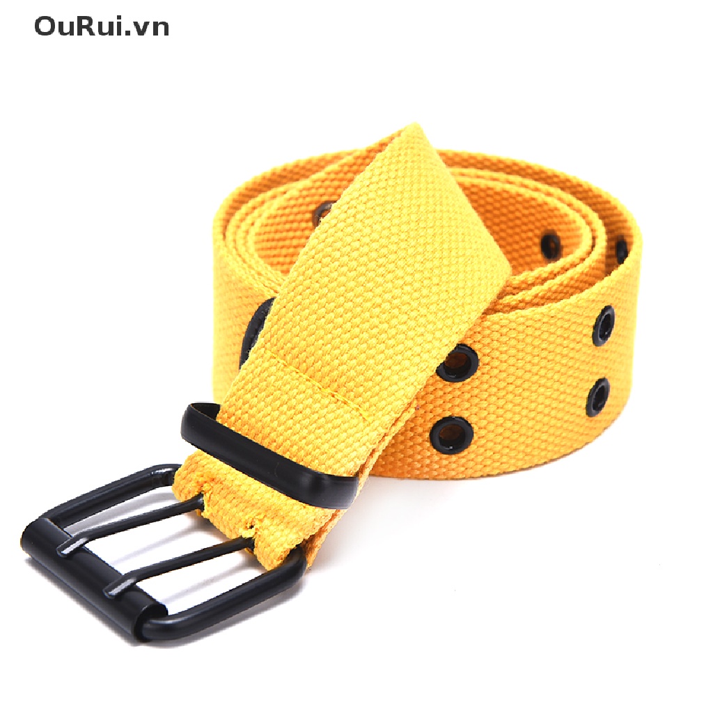 Thắt lưng vải canvas khóa đôi phong cách Harajuku cá tính cho nam nữ