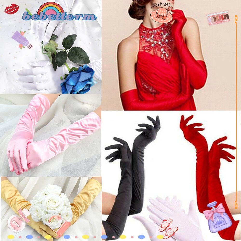 Bebetterm 1Pair Fashion Finger Long Gloves Wrist Stretch Satin Bridal Wedding Elbow Prom Costume Accessories