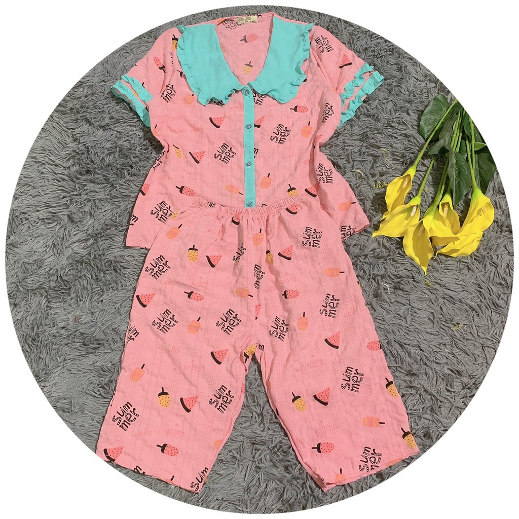 Đồ Bộ pijama Tơ Đũi Tiểu Thư In hình dễ thương - form LỬNG