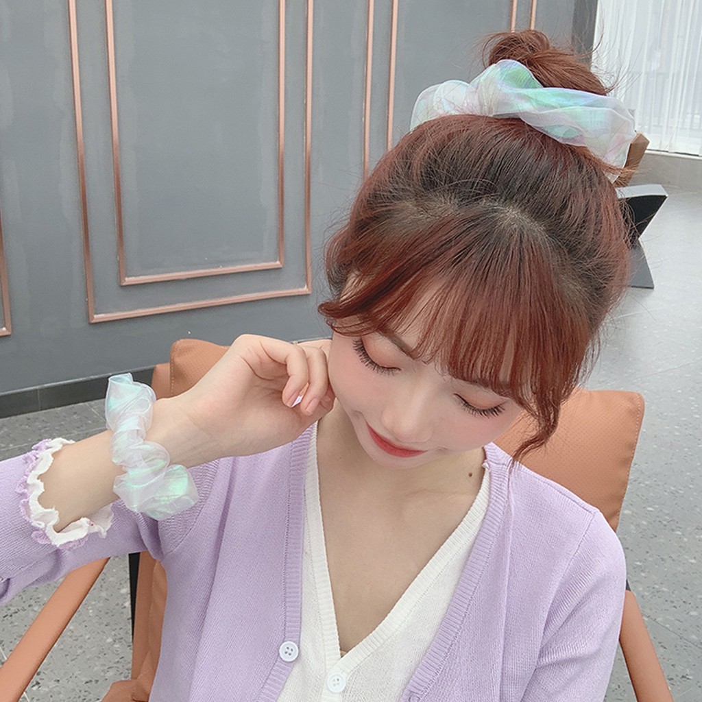 Buộc tóc vải Scrunchies Hologram Ánh kim CT37