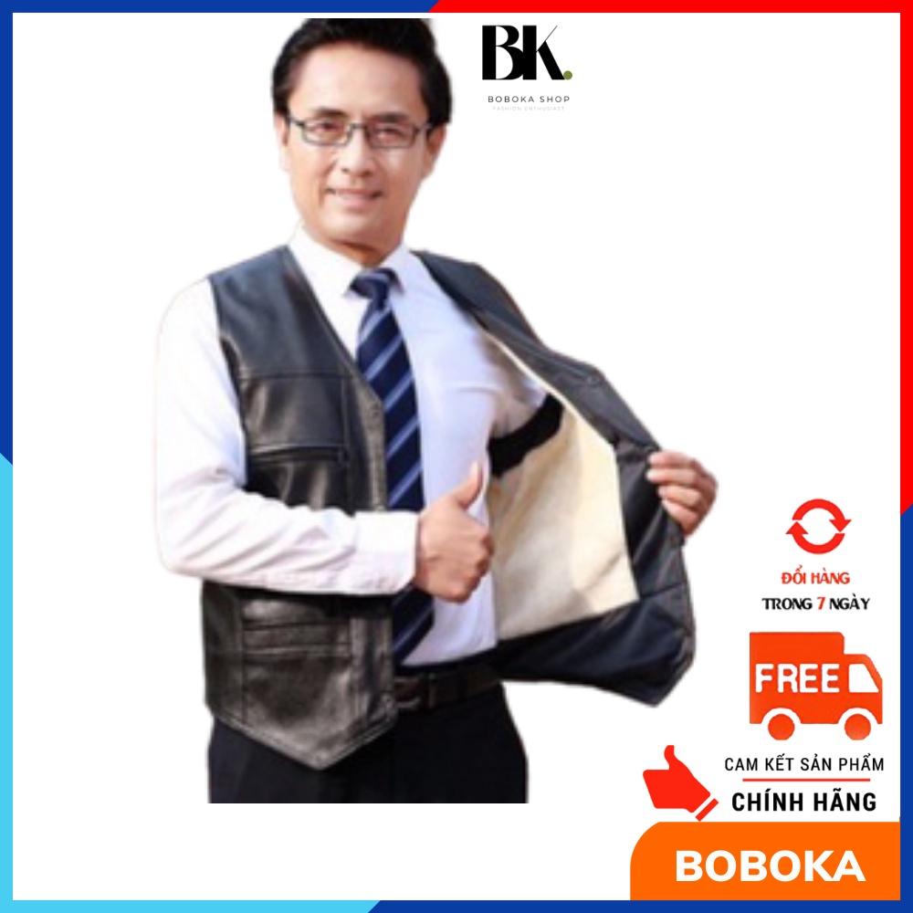 Áo ghi lê da lót lông nam cao cấp BOBOKA- Áo ghi lê trung niên phong cách trẻ trung
