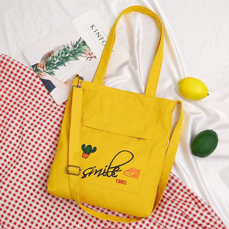 TÚI TOTE, TÚI VẢI ĐEO VAI NỮ SMILE XƯƠNG RỒNG SIZE TO ĐỰNG VỪA A4 AT78