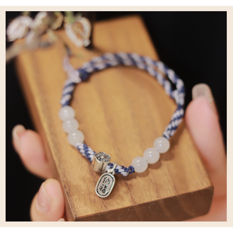 [Hàng Mới] Vòng Tay Dây Bện Xỏ Hạt Tròn Màu Trắng Thiết Kế Chính Hãng Có Thể Điều Chỉnh Kích Thước