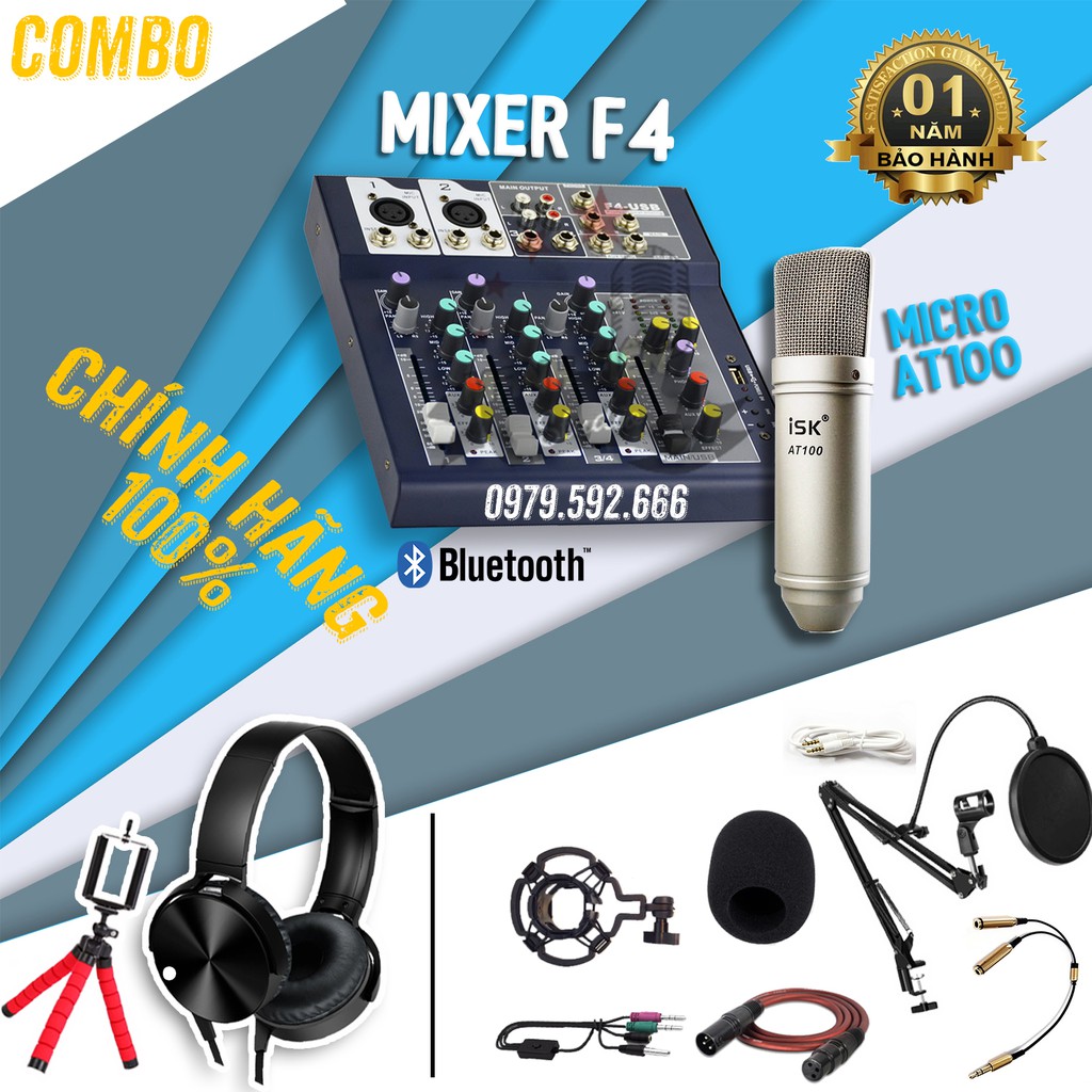 [Mã ELHACE giảm 4% đơn 300K] TRỌN BỘ COMBO AT100 + MIXER F4 + FULL PHỤ KIỆN