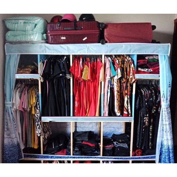 tủ đựng quần áo vải 4 buồng khung gỗ bọc nhựa to cỡ 18mm