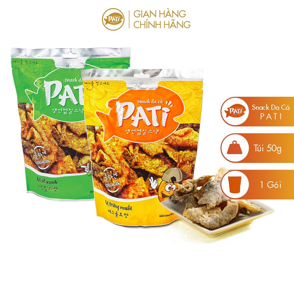 2 Vị Snack da cá cao cấp PATI chiên giòn - Gói 50g