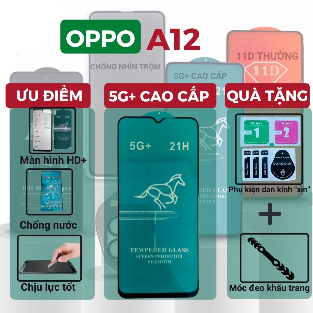 Kính cường lực Oppo A12 Full màn hình cao cấp 🎁Quà Tặng 🎁 Siêu chuẩn- Lướt siêu mượt Độ trong suốt - Độ cứng 21H