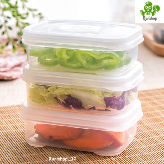 Set 3 hộp nhựa đựng thực phẩm Inomata Nhật Bản dùng trong lò vi sóng chịu nhiệt, hình chữ nhật 190ml