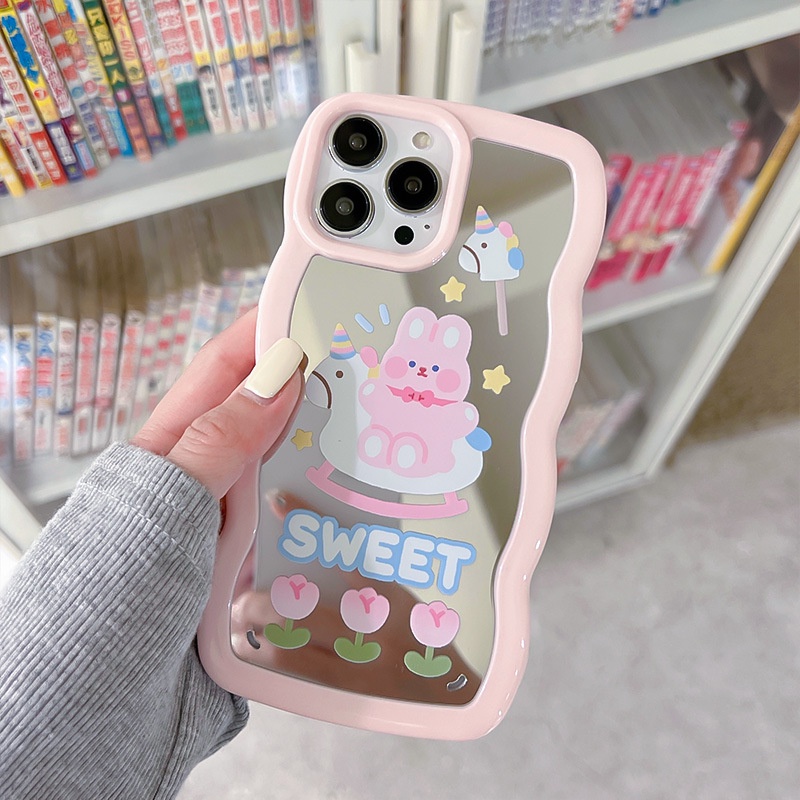 Ốp Điện Thoại Họa Tiết Ren Tráng Gương Màu Hồng Cho iphone13 12Pro 11 6 7 8 plus