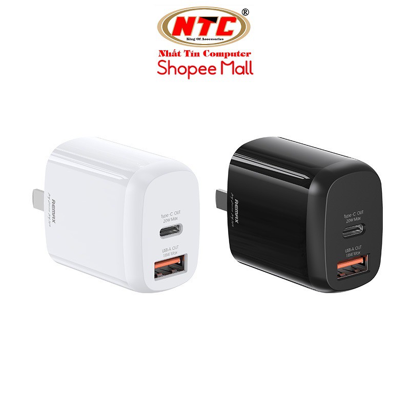 Cốc sạc nhanh 2 cổng Remax RP-U64 hỗ trợ USB QC 3.0 và TypeC PD 20W - Hãng phân phối chính thức