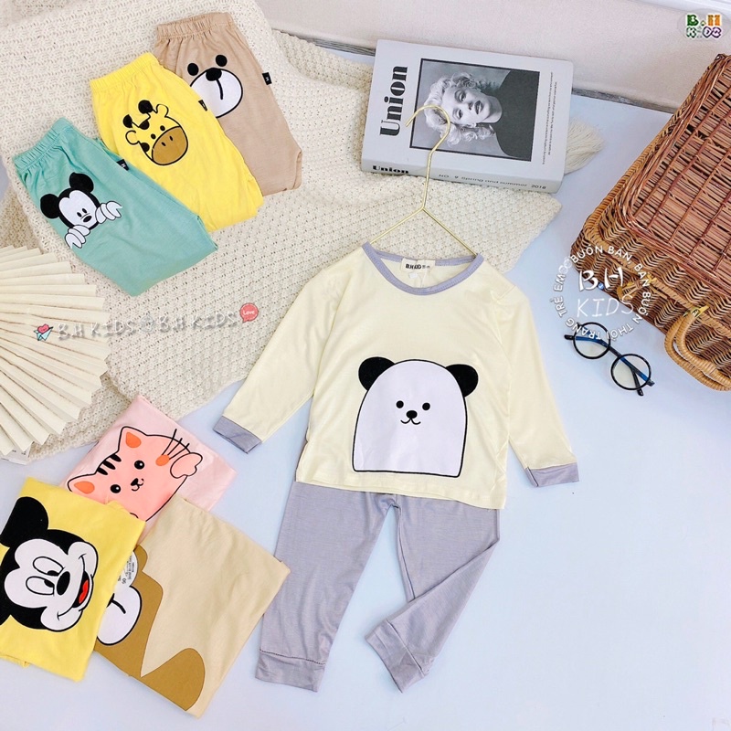 Bộ dài tay thu đông cho bé trai bé gái chất thun lạnh Minky Mon túi zip, bộ quần áo dài tay bé trai bé gái
