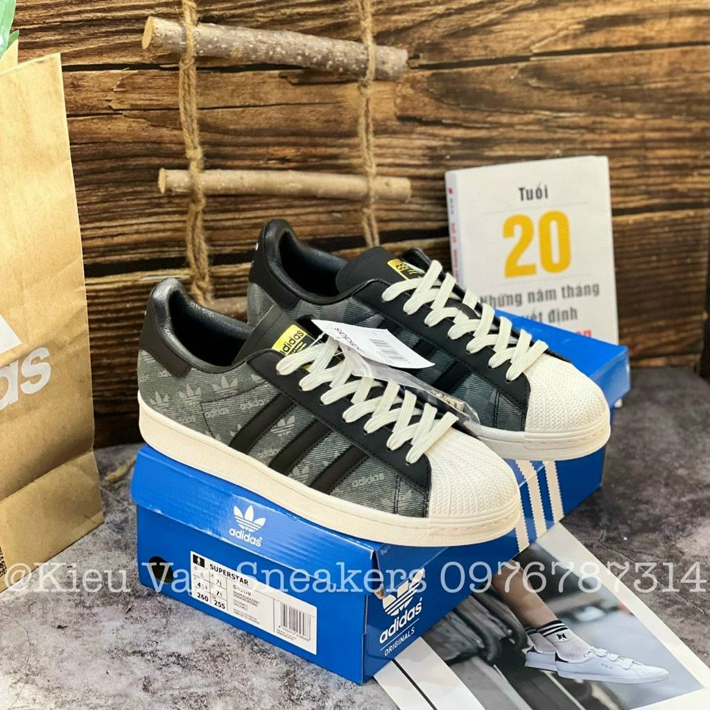 Giày Thể Thao Superstar Denim Plack Grey x Atmos Giày Adidas Mũi Sò Vải Bò Đen Họa Tiết Chìm Lai Au