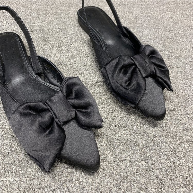 Giày Sandal da mềm Đế Bệt Đính Nơ Thời trang Cho Nữ