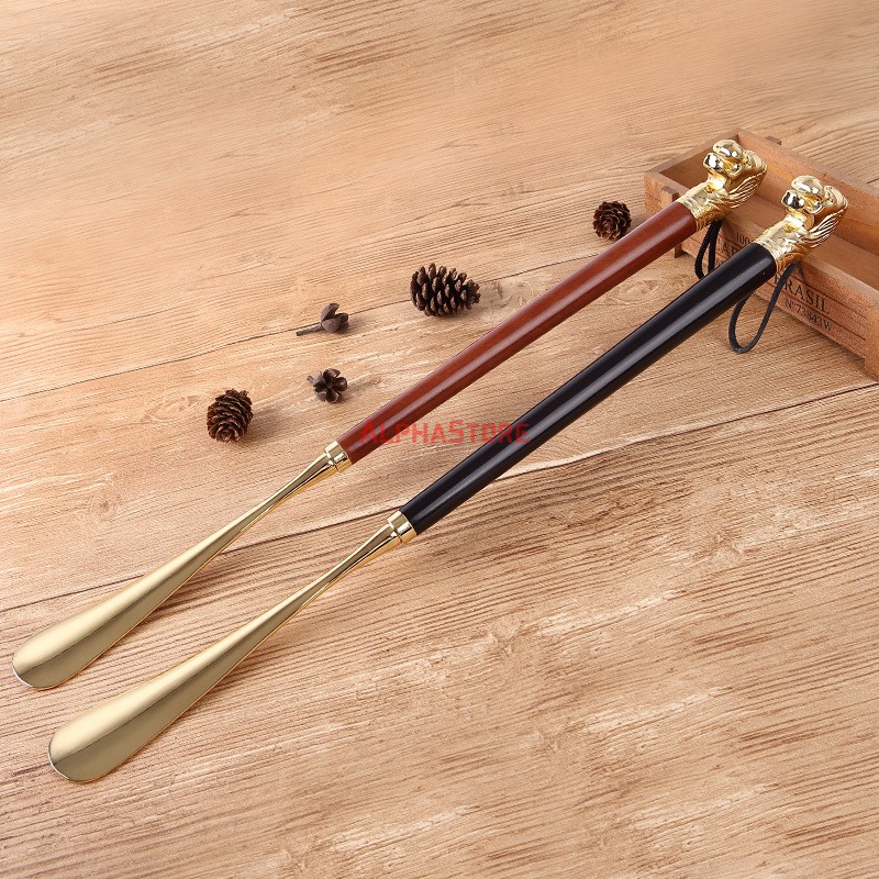 Đón Gót Giày Sư Tử Vàng Lion Head Shoe Horn - Dài 32cm/50cm/58cm - Cây Xỏ Giày Đầu Sư Tử Inox Mạ Vàng Cao Cấp