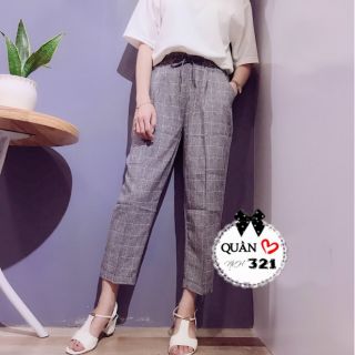 Quần baggy lưng thun lỡ sọc caro