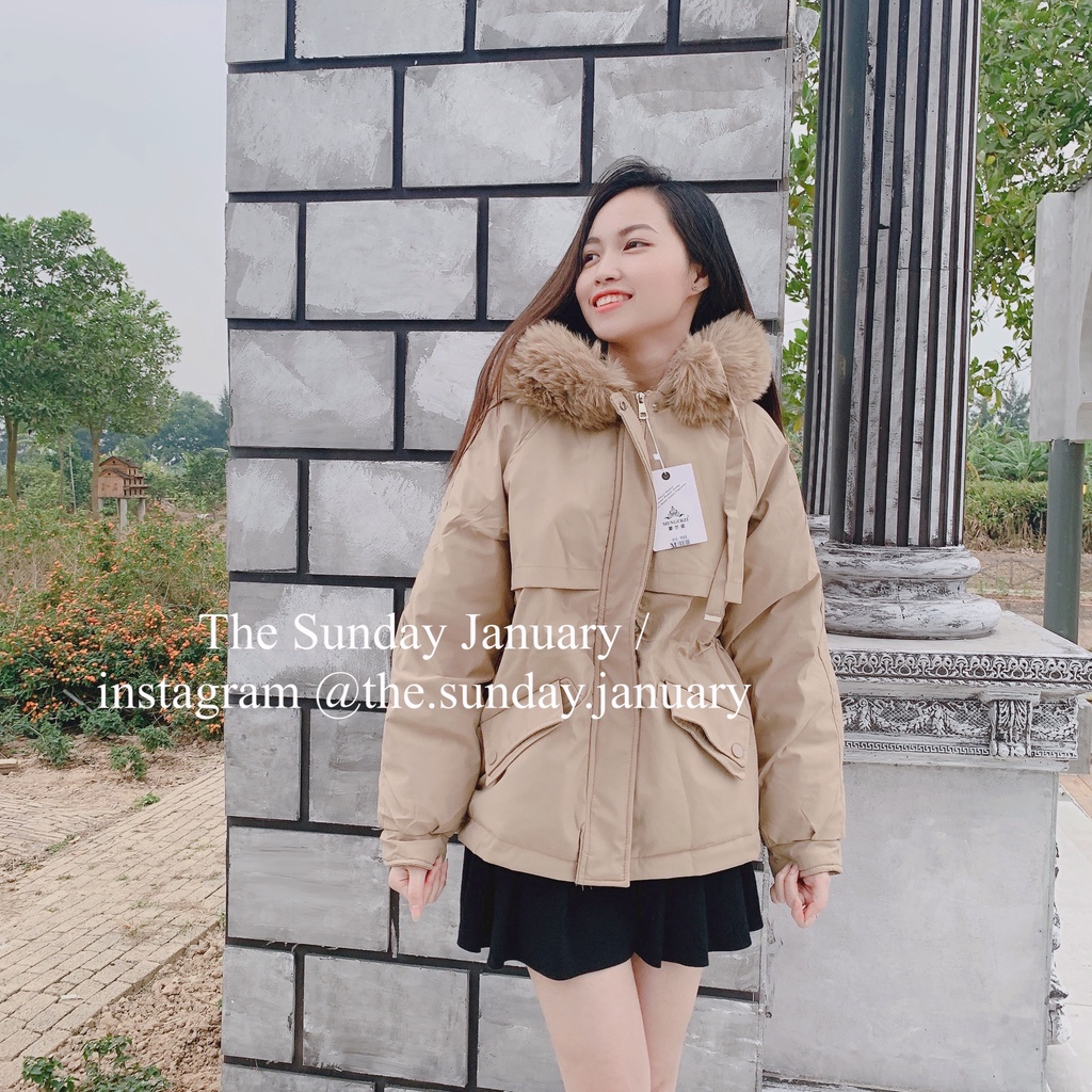 Parka lót lông màu be/ Mũ lông thỏ/ nặng 1kg/ Ảnh thật
