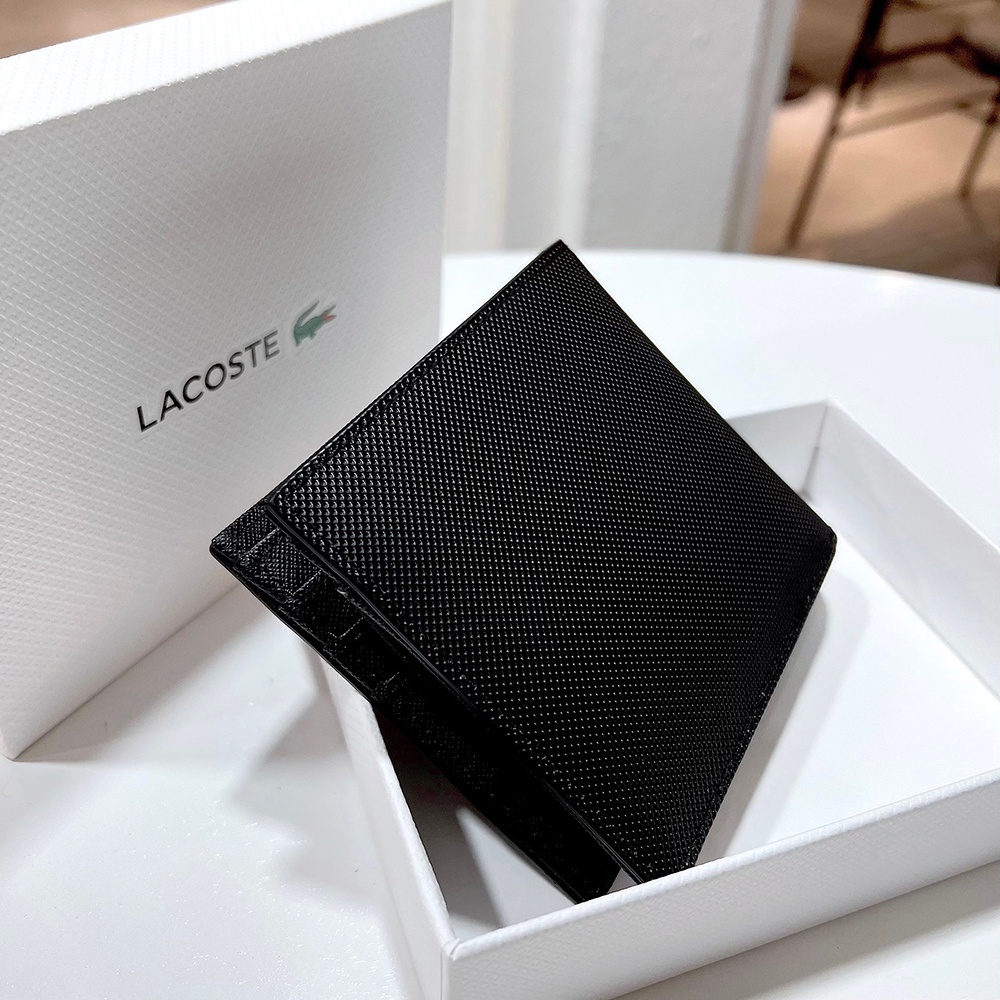 VÍ LACOSTE ĐEN LOGO ĐEN