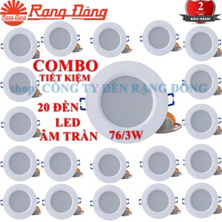 20 đèn led âm trần downlight rạng đông 3w, khoét lỗ 76mm