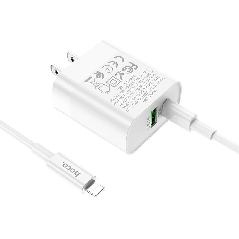 Bộ Sạc Nhanh IPhone/Android PD20W/QC3.0 Hoco C80 Chính Hãng 2 Cổng USB Và Type C Kèm Cáp Type C To Lightning PD 1M