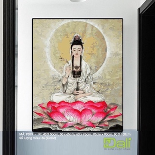 Sẵn - Tranh số hoà Phật Bà Quan Thế Âm - Tranh số hoá đã căng sẵn khung, full bộ chỉ cần tô màu theo số, kt 40x50cm