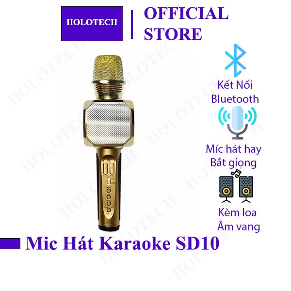 Micro Karaoke Bluetooth Không Dây SD10 Đa Năng Âm Hay Bắt Giọng Kèm Loa Bluetooh Âm Vang - Hỗ Trợ Cổng Cắm Thẻ Nhớ USB
